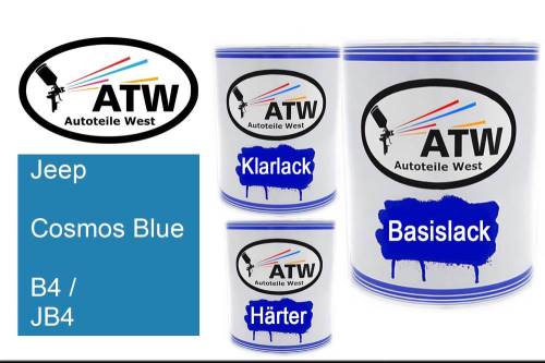 Jeep, Cosmos Blue, B4 / JB4: 1L Lackdose + 1L Klarlack + 500ml Härter - Set, von ATW Autoteile West.